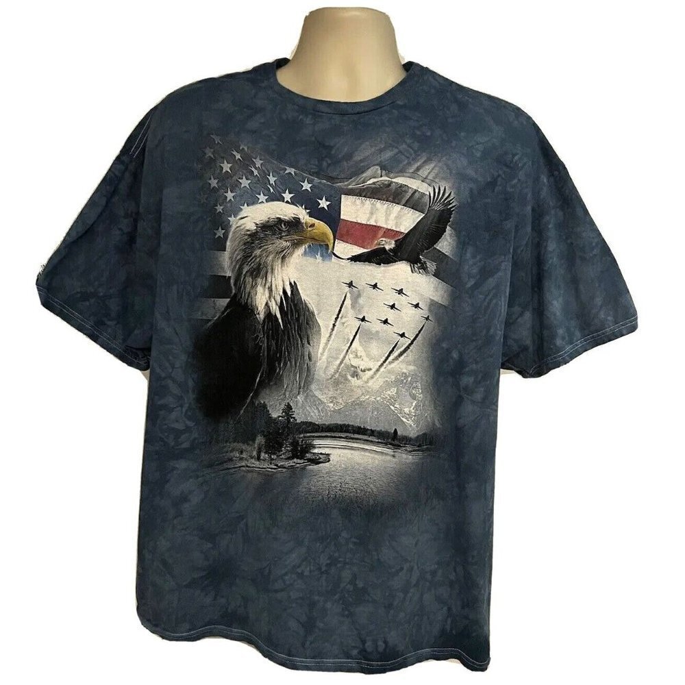 The Mountain Gray Tie Dye Eagle US Flag Graphic T-Shirt 2XL Stretch Patriotic